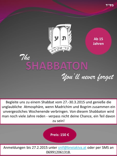 Flyer zum Shabbaton von 27. bis 30. Mrz